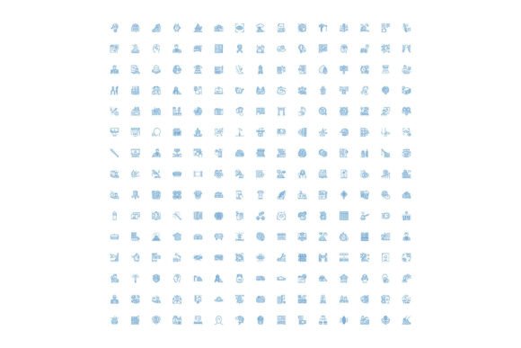 Blue Line Art Icons on White