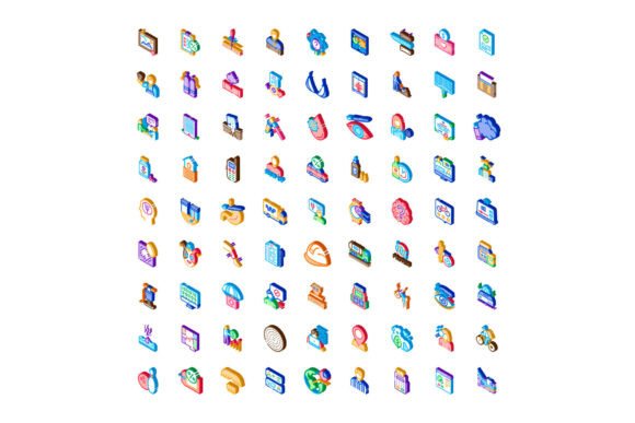 Business Medical Technology and Lifestyl: A Unified Isometric Icon System for Modern Digital Communication