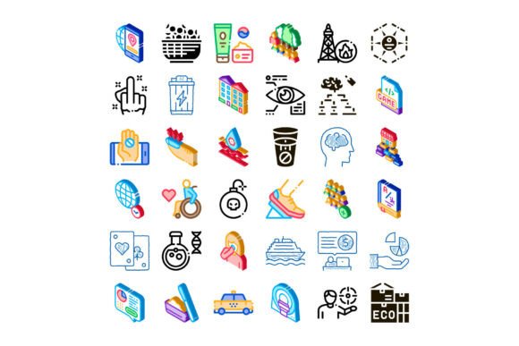 Collection of Isometric Concept Icons Sy