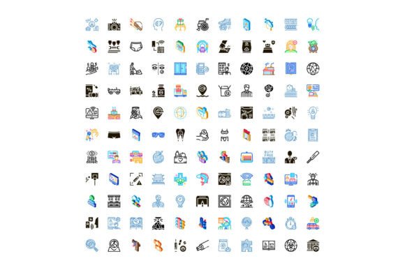 Diverse Outline Color Icon Set Depicting Modern Flat Vector Pictograms