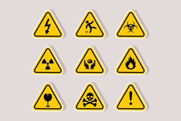 Hazard Warning Signs Elements Collection
