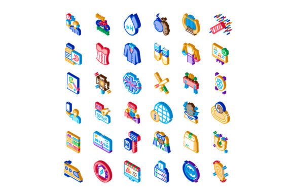 Isometric Icons Illustrating Diverse Concepts
