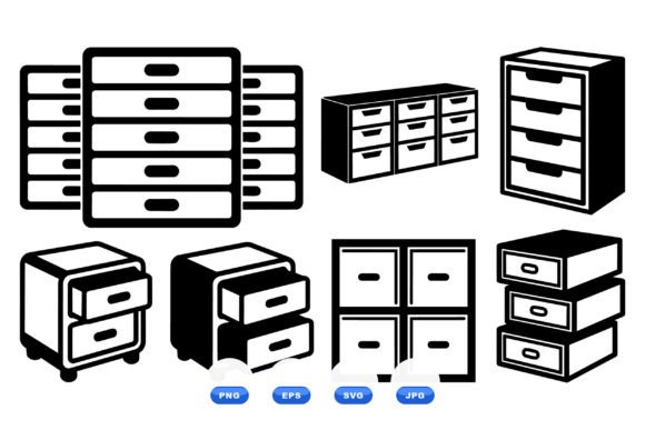 Retro Filing Cabinet Icons: Minimalist Vector Tools for Modern Office Design and Digital Clarity