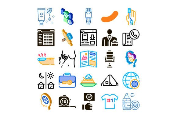 Various Linear Color Doodle Symbols Pict